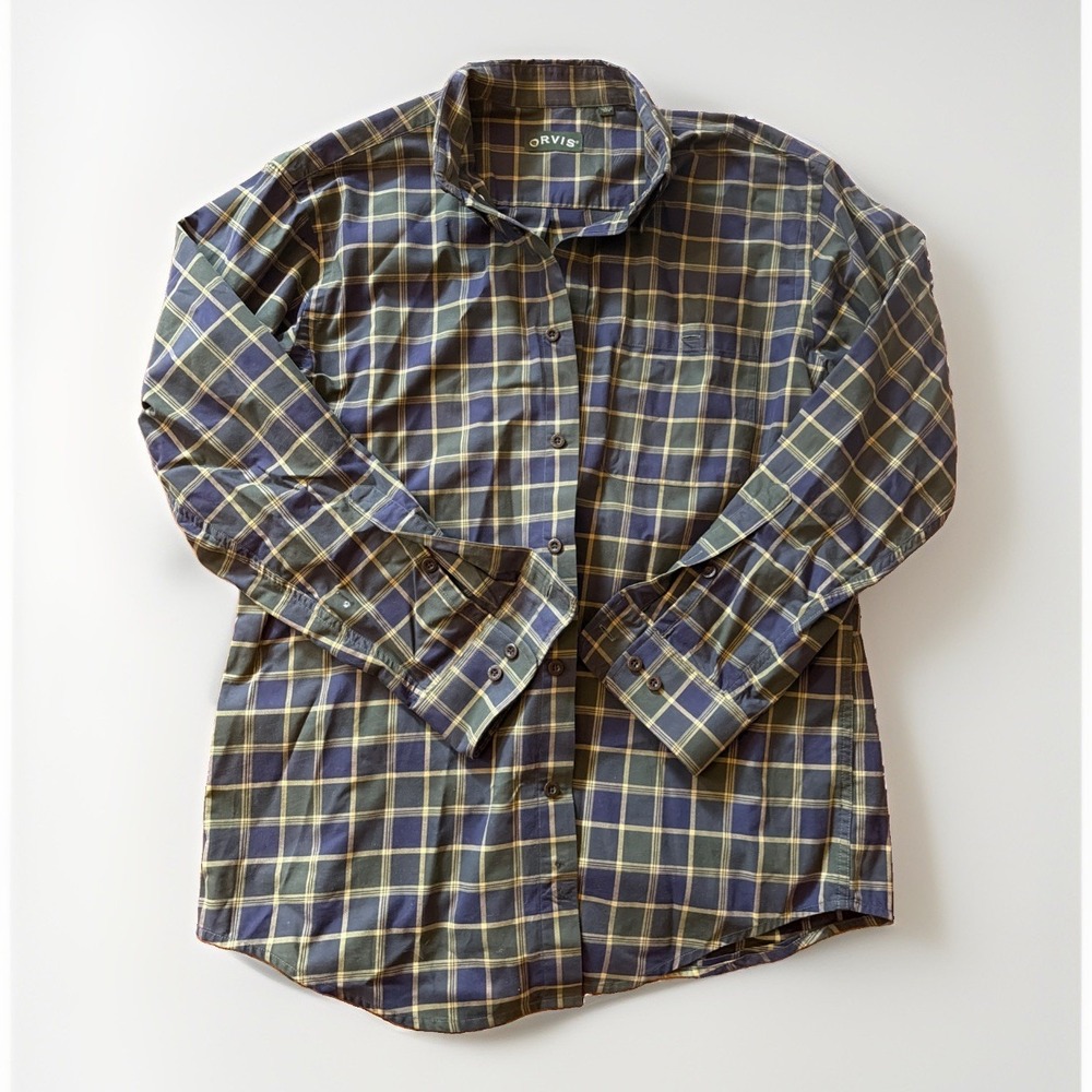 ORVIS Men's Plaid Button Down Shirt Long Sleeve Green Blue Cotton Casual Size L